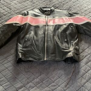 Women's Black and Pink Leather Jacket